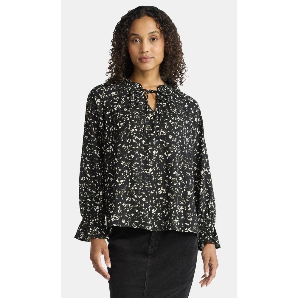 Time and‎ Tru Women's Ruffle Neck Blouse with Long Sleeves, Size XS